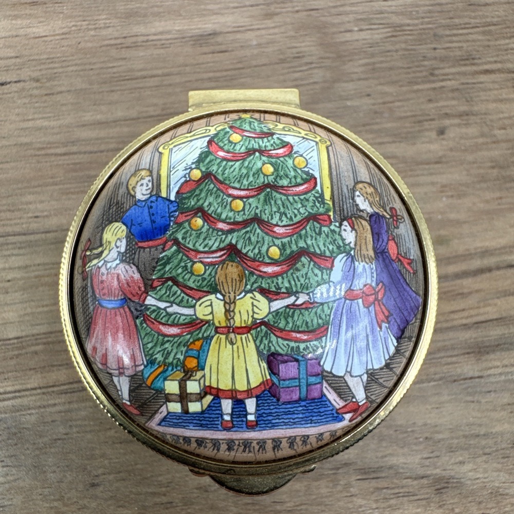 Staffordshire 1993 Christmas Enamels England Children Christmas Tree Trinket Box